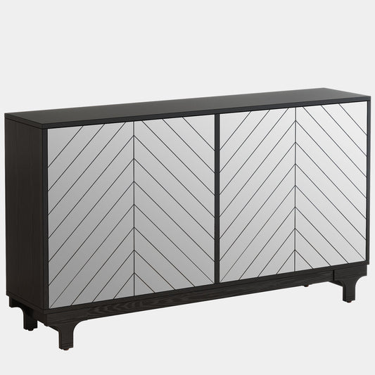 59" Sideboard Buffet, Modern Credenzas Storage Cabinet with 4 Acrylic Mirror Doors Tribesigns