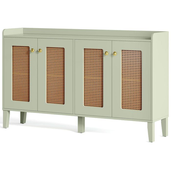 59" Sideboard Buffet, Rattan Wood Storage Cabinet with Storage Shelves Tribesigns