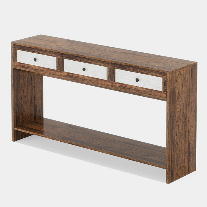 59" Wood Console Table, Farmhouse Sofa Hallway Table with 3 Drawers Tribesigns