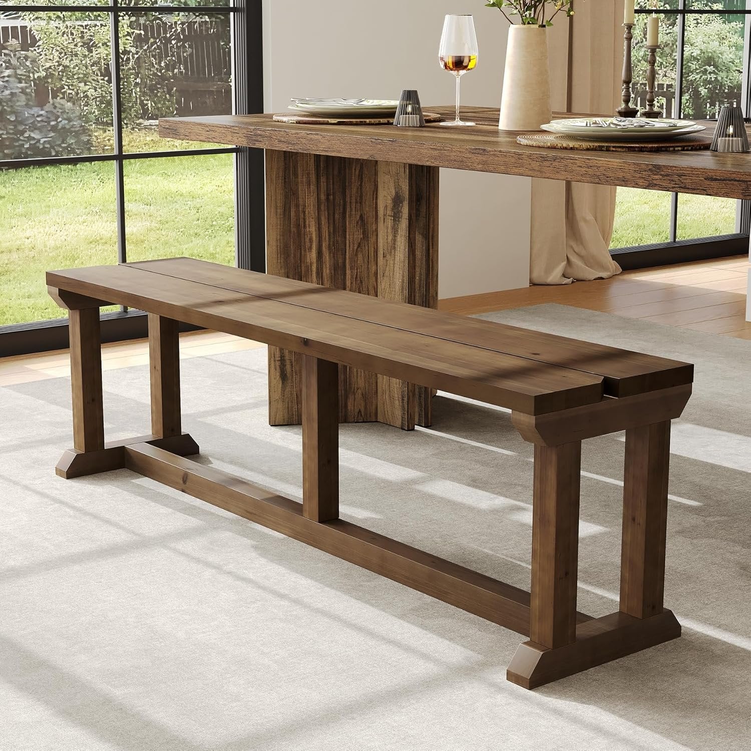 59" Dining Bench, Wood Farmhouse Entryway Bench Kitchen Table Seat for Dining Room