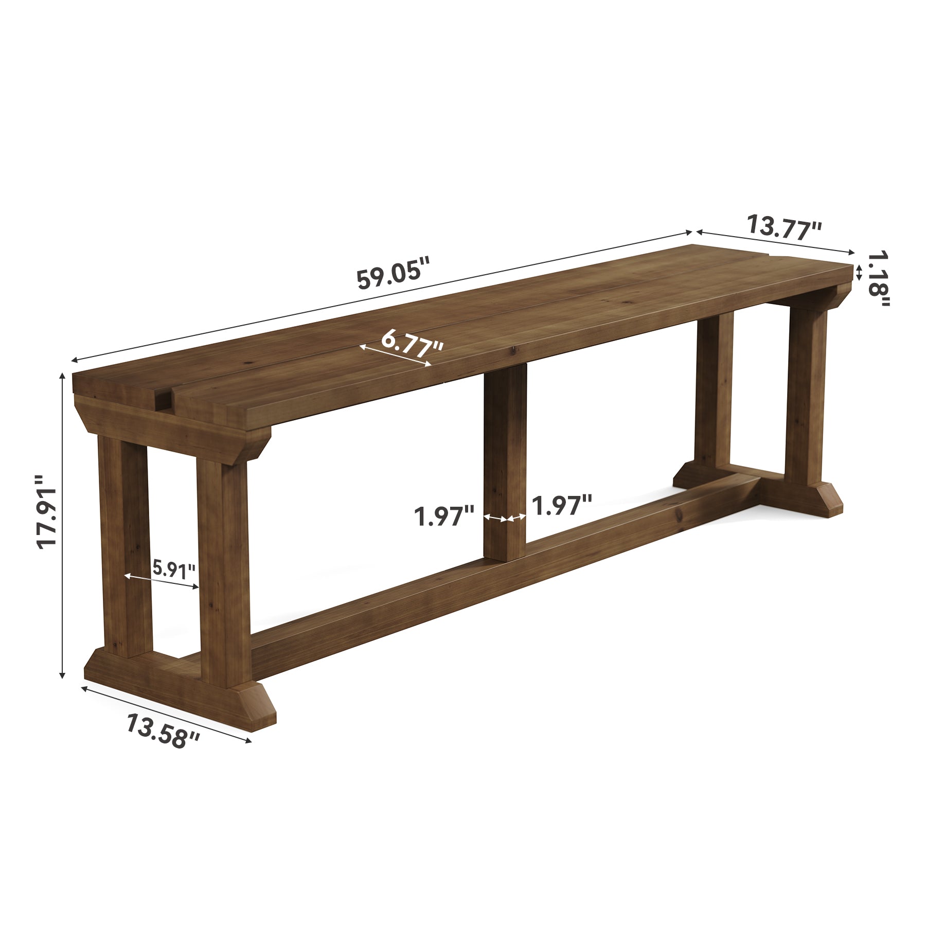 59" Dining Bench, Wood Farmhouse Entryway Bench Kitchen Table Seat for Dining Room