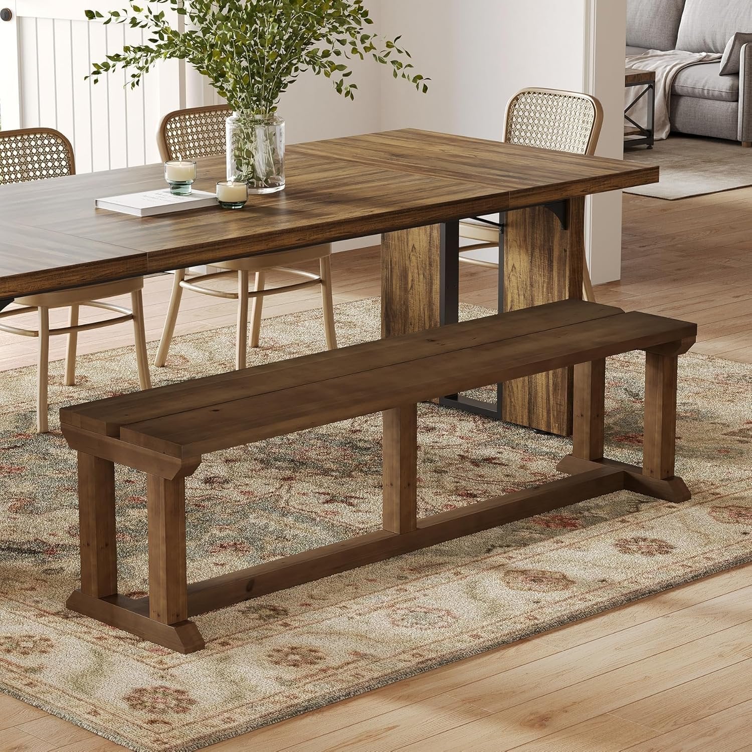 59" Dining Bench, Wood Farmhouse Entryway Bench Kitchen Table Seat for Dining Room