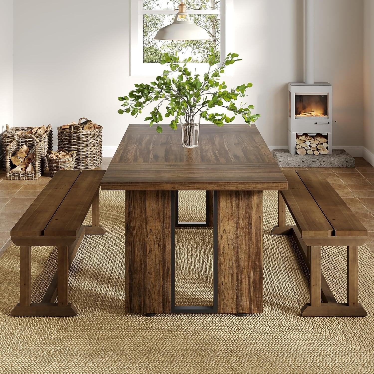 59" Dining Bench, Wood Farmhouse Entryway Bench Kitchen Table Seat for Dining Room