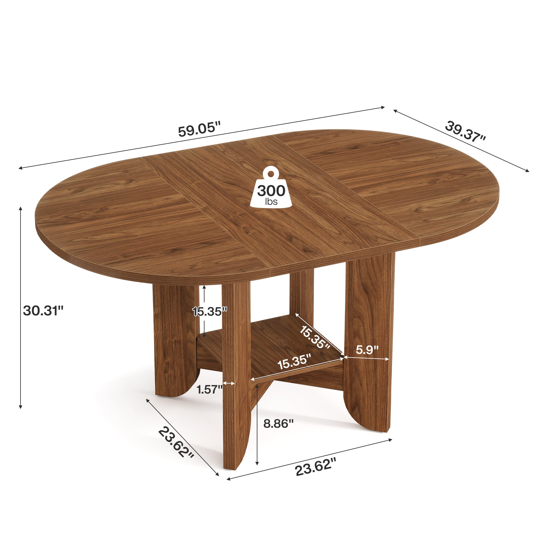 59" Dining Table for 4-6, Modern Oval Kitchen Table with Storage Shelf