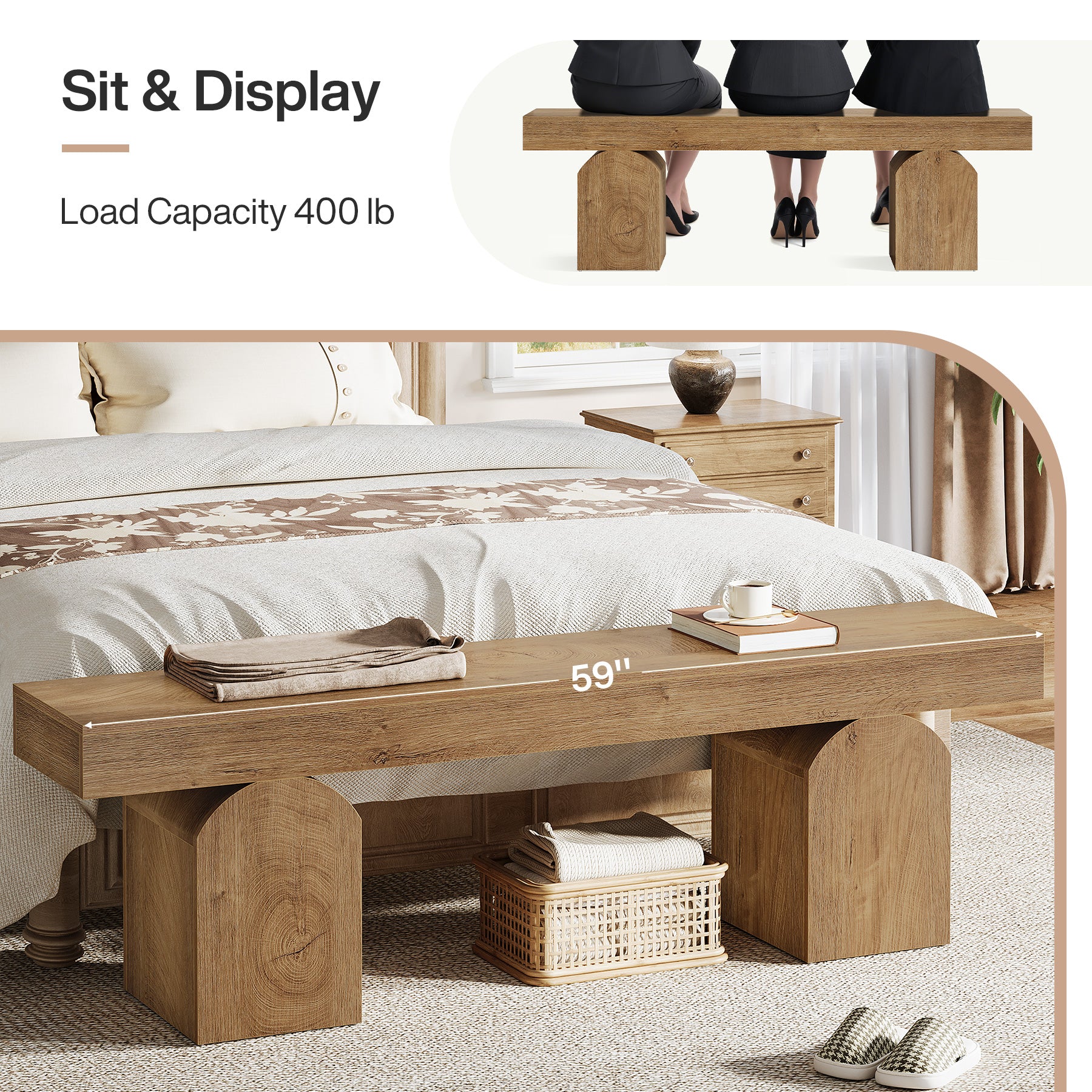 59" End of Bed Bench, Modern Bedroom Bench Window Bench