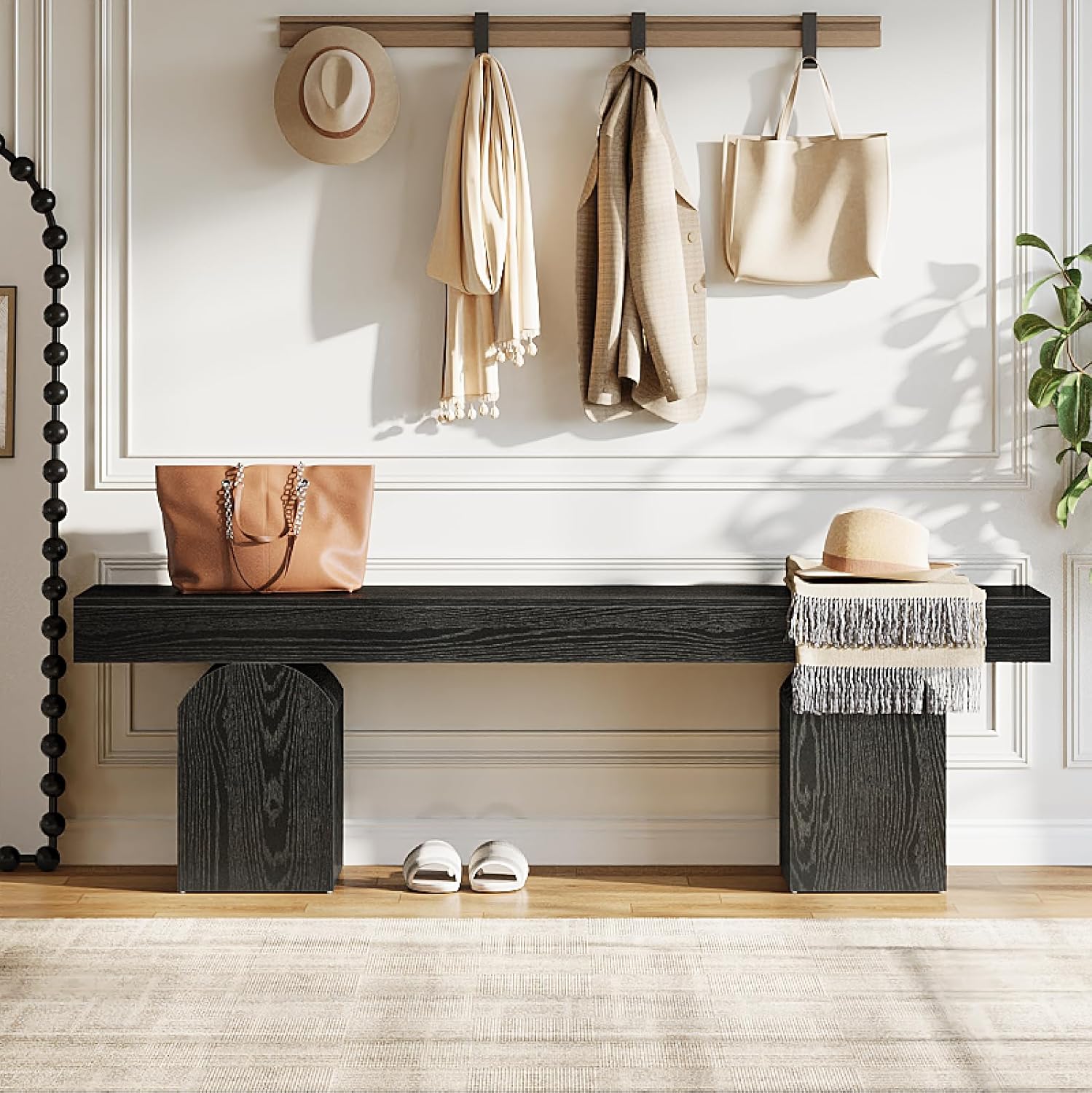 59" Entryway Bench, Long Shoe Bench with Arched Bases