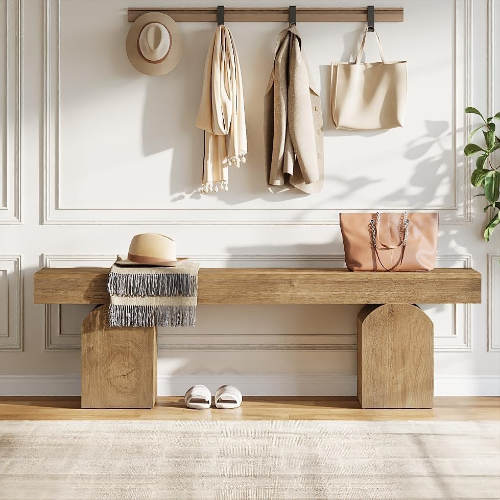 59" Entryway Bench, Long Shoe Bench with Arched Bases for Entry Way