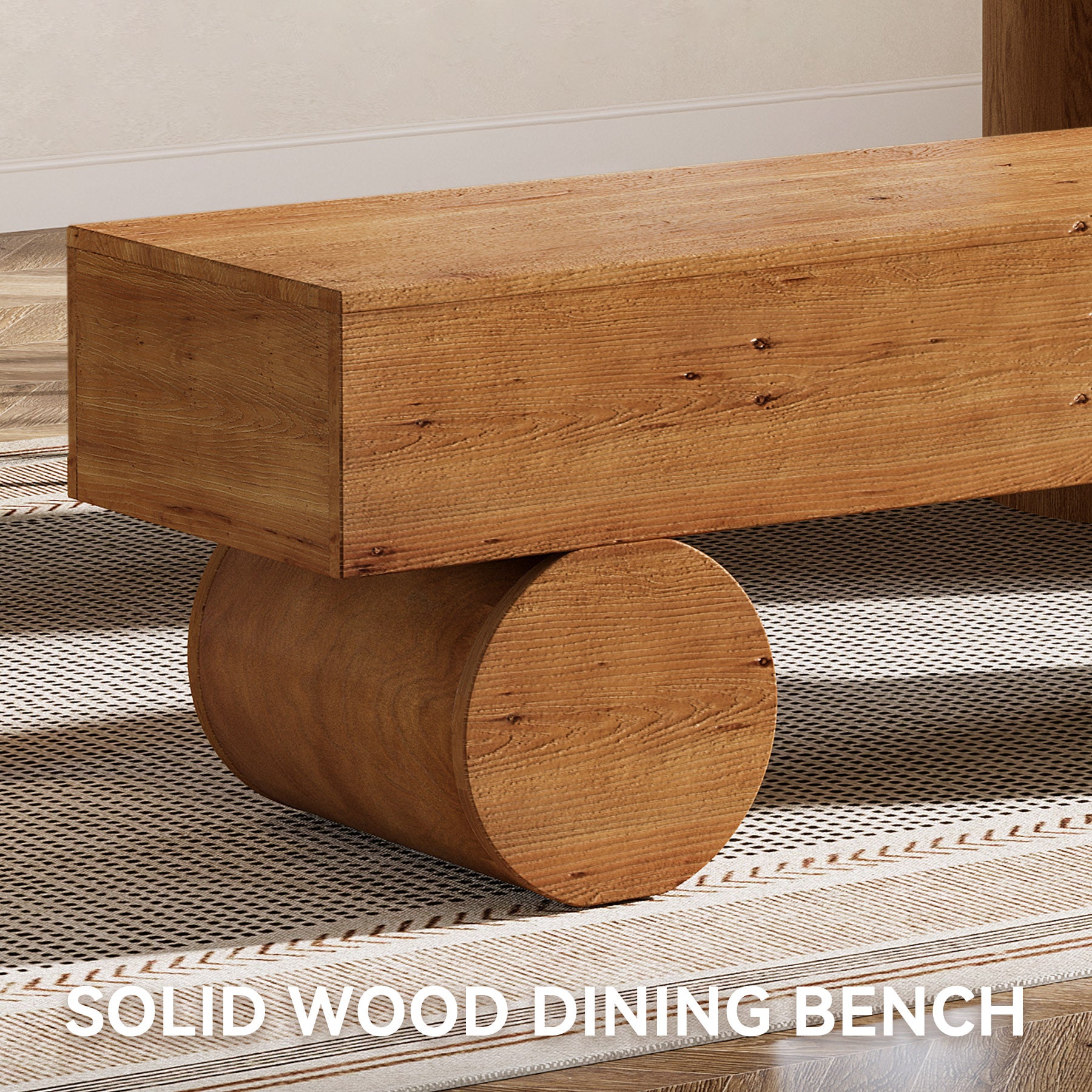 59" Farmhouse Dining Bench, Solid Wood Kitchen Table Bench with Thickened Seat