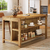 59" Farmhouse Kitchen Island, Solid Wood Dining Prep Table With 2 Open Storage Shelves 3