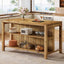 59" Farmhouse Kitchen Island, Solid Wood Dining Prep Table With 2 Open Storage Shelves