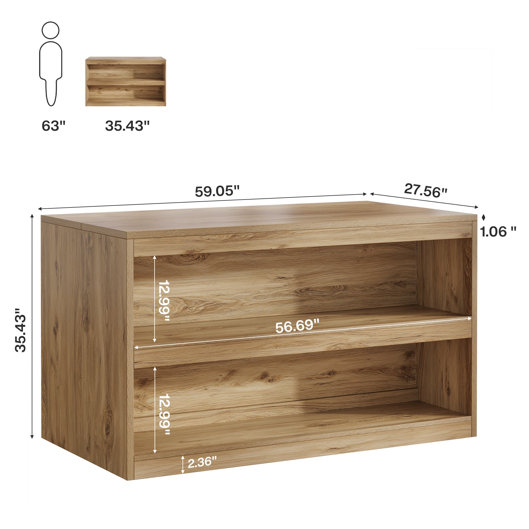59" Kitchen Island, 3-Tier Farmhouse Stationary Island Table with Storage