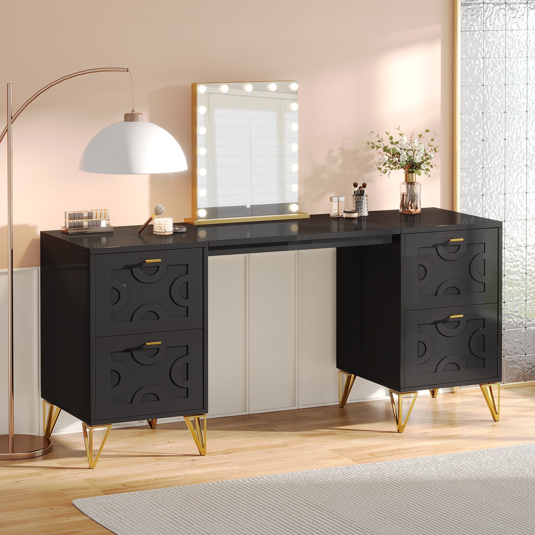 black dressing table Modern extendable with 5 drawers and dressing table with stool and mirror definition mirrors Modern Black Vanity Table with