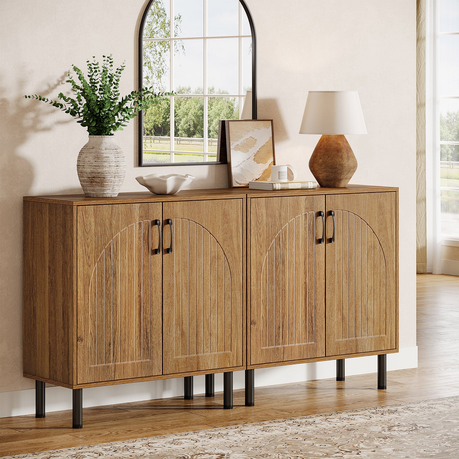 59" Sideboard Buffet, Farmhouse Kitchen Storage Cabinet Set of 2 with Adjustable Shelves