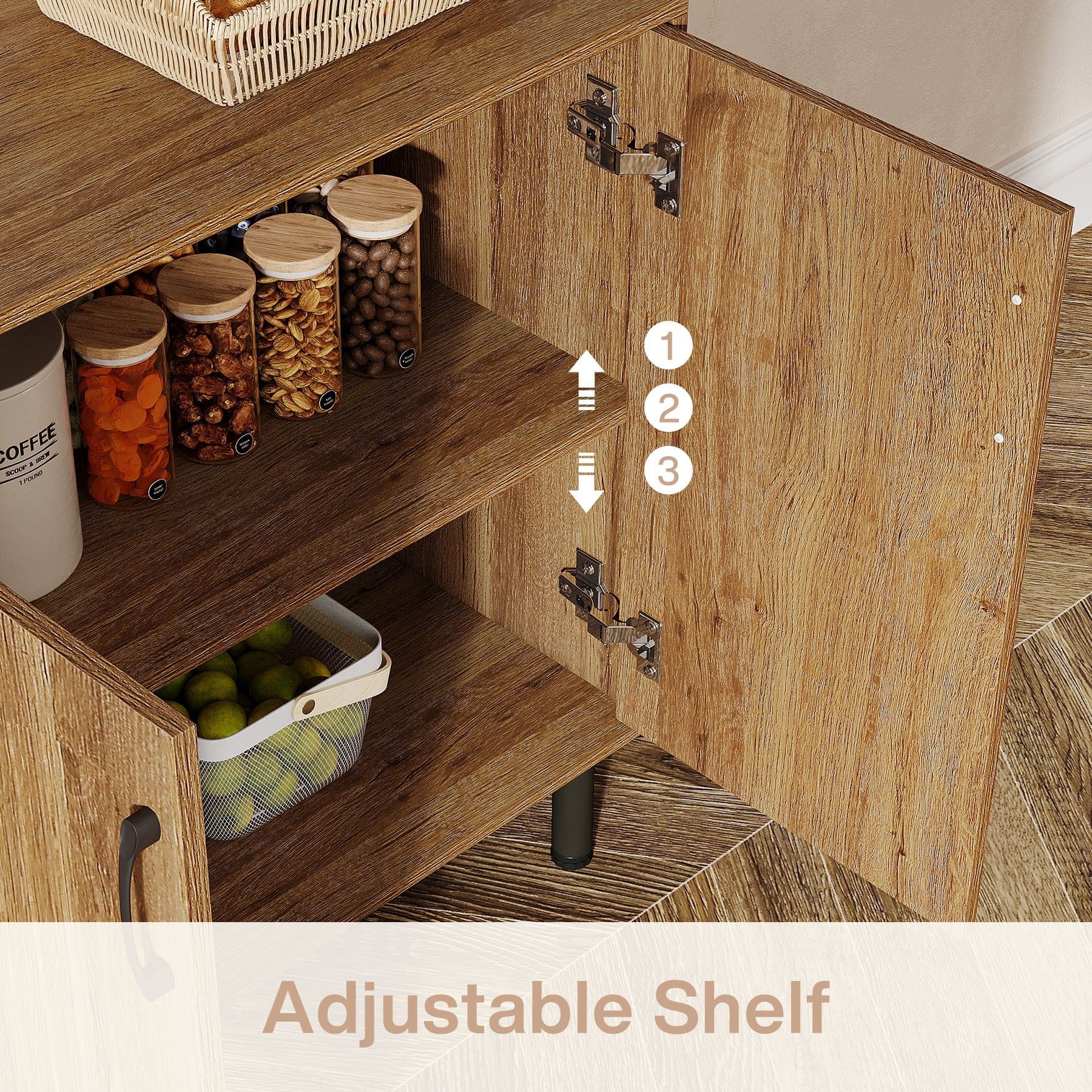 59" Sideboard Buffet, Farmhouse Kitchen Storage Cabinet Set of 2 with Adjustable Shelves