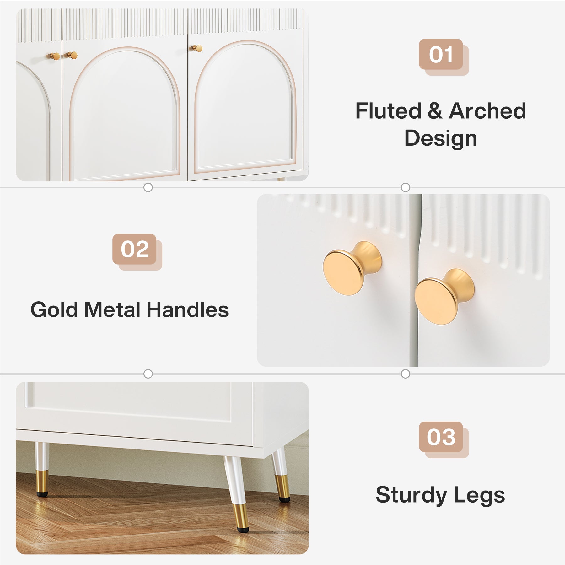 59" Sideboard Buffet, Kitchen Credenza Storage Cabinet with 3 Doors and 2 Shelves