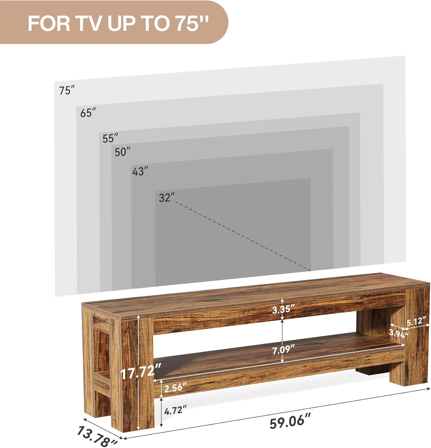 59" TV Stand, Entertainment Center Television Stand for 55/60/65/75-Inch TVs