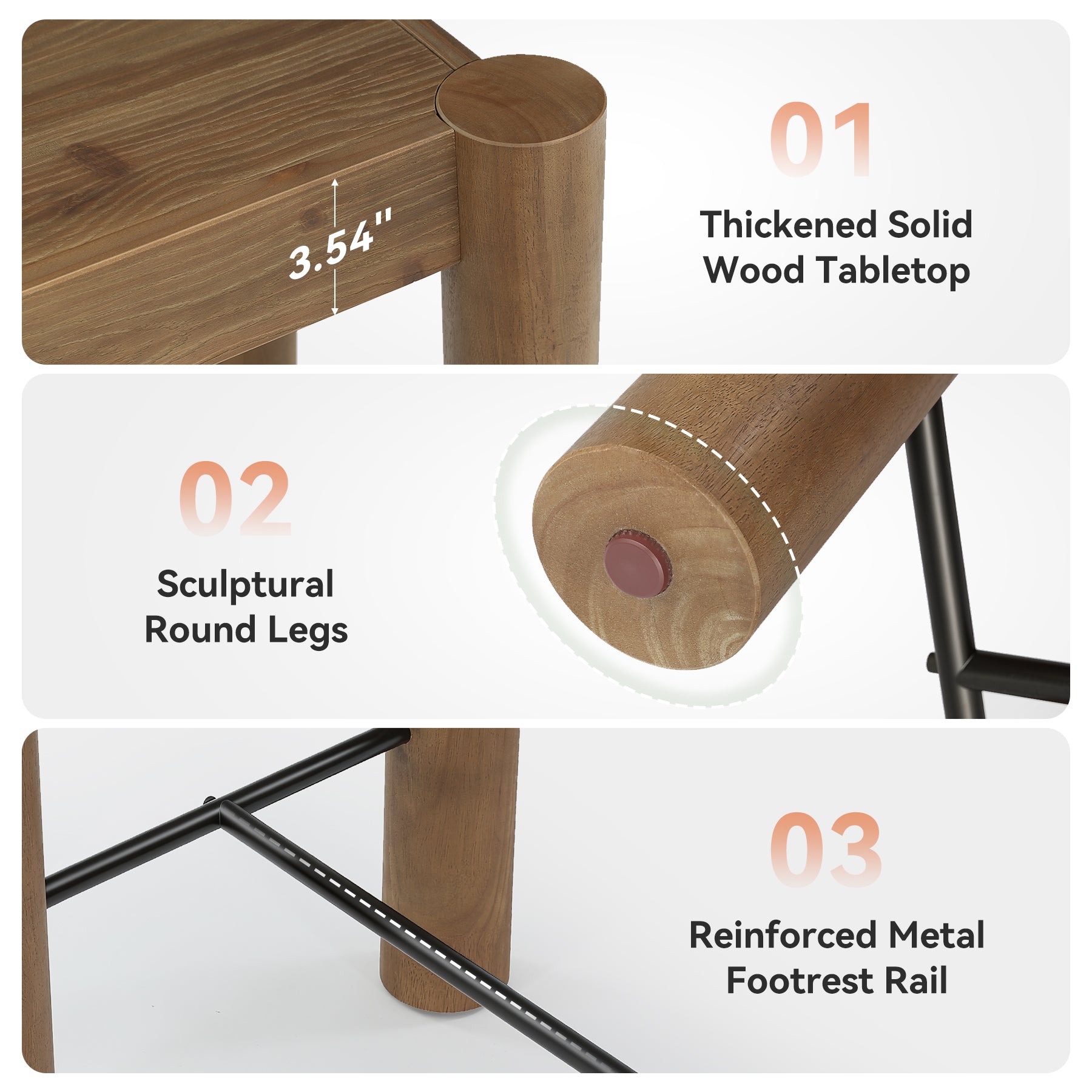 59" Wood Bar Table, Counter Height Dining Table with Metal Footrest for Kitchen