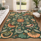 Boho Floral Washable Area Rug, Non-Slip Rug for Living Room Bedroom, Boho Floral Carpet