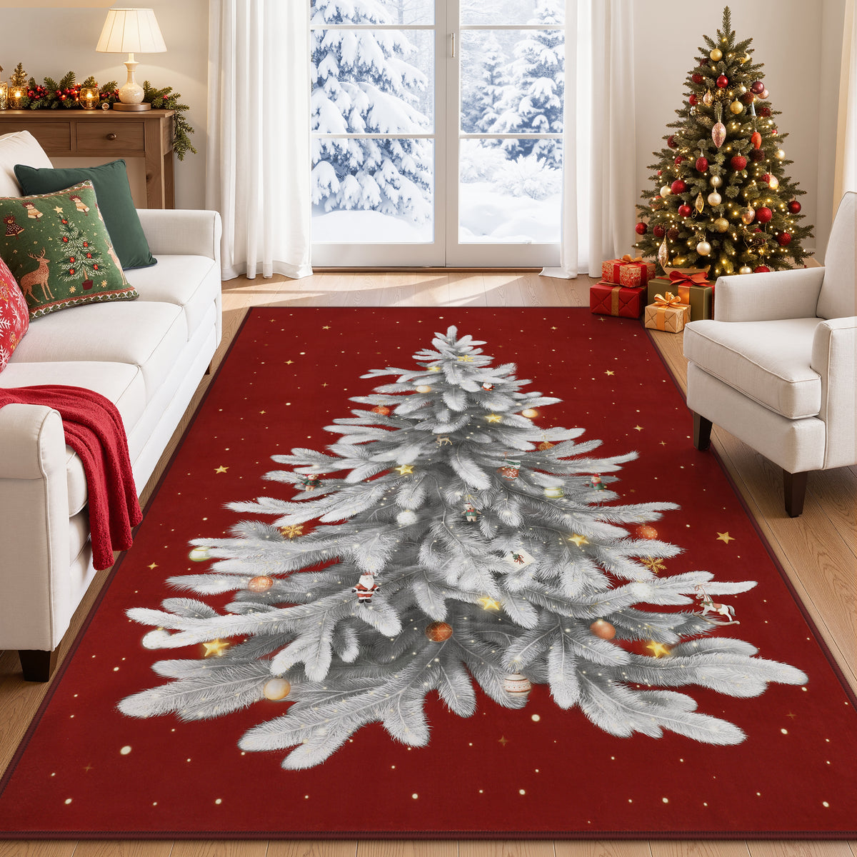 Tribesigns Christmas Tree Washable Runner Rug for Hallway Entryway