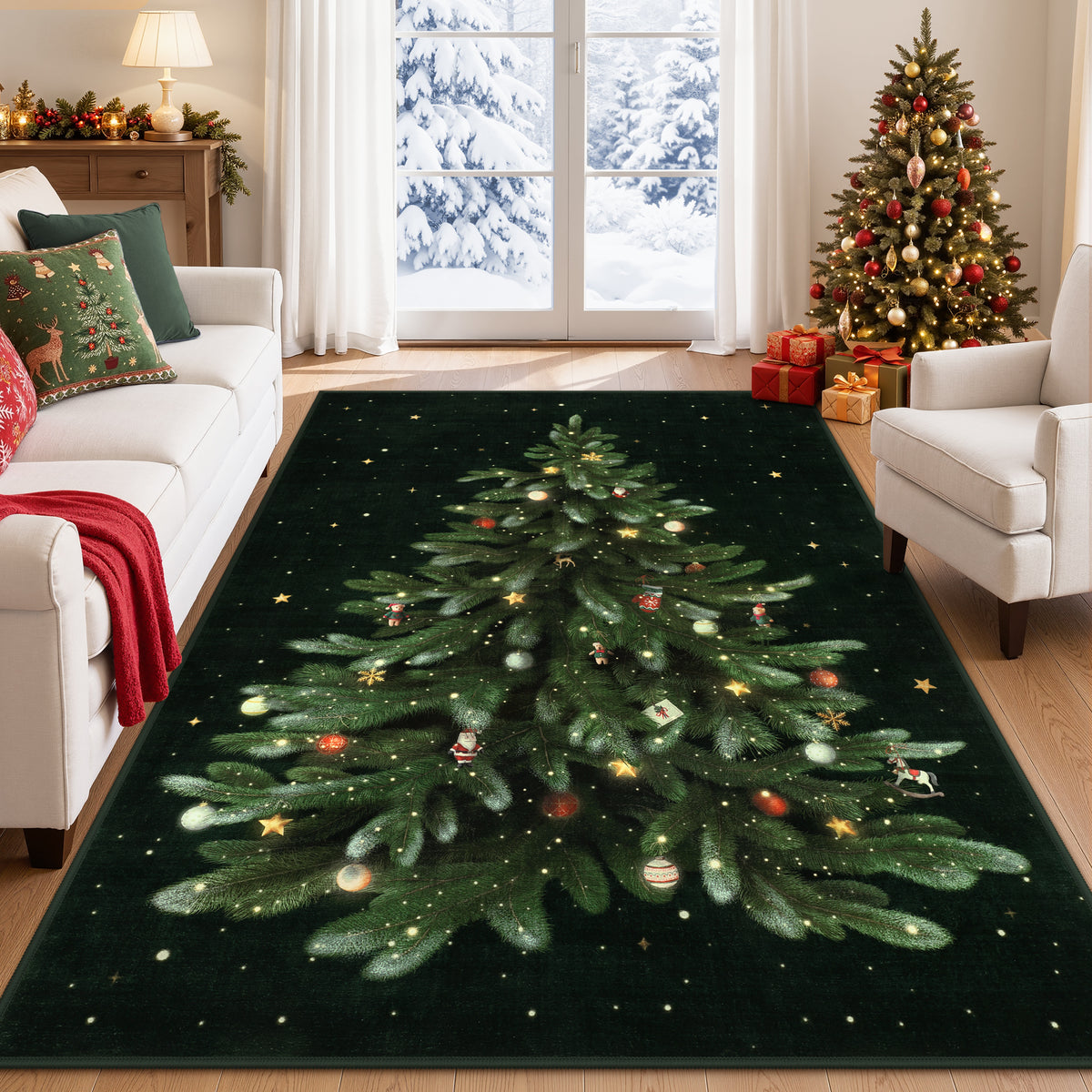 Tribesigns Christmas Tree Washable Runner Rug for Hallway Entryway