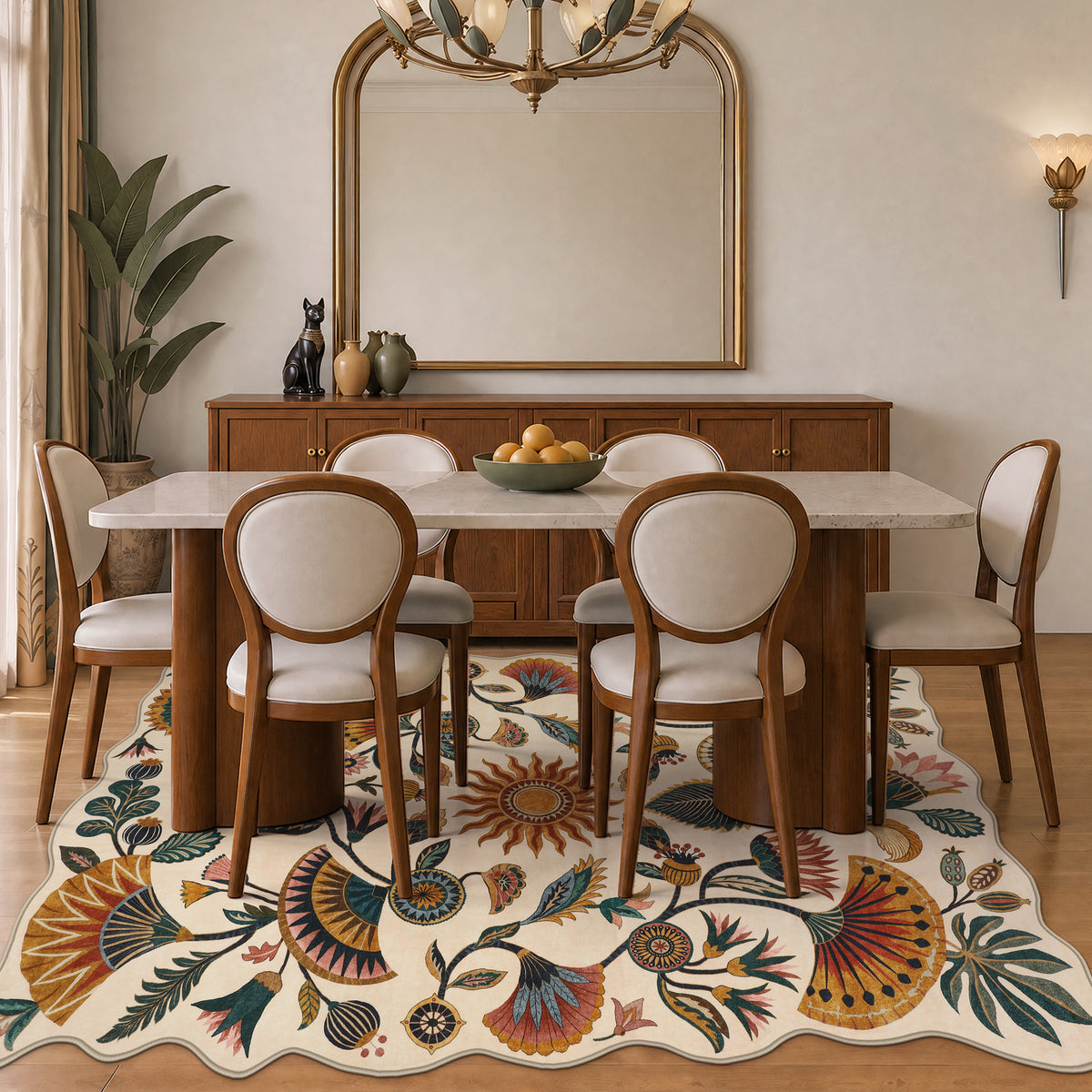 Boho Floral Washable Area Rug, Non-Slip Rug for Living Room Bedroom, Boho Floral Carpet