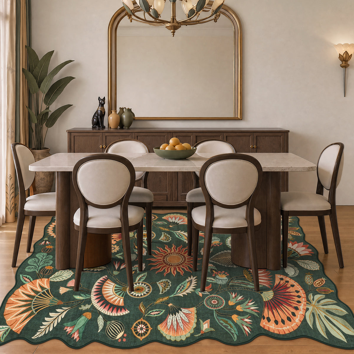 Boho Floral Washable Area Rug, Non-Slip Rug for Living Room Bedroom, Boho Floral Carpet
