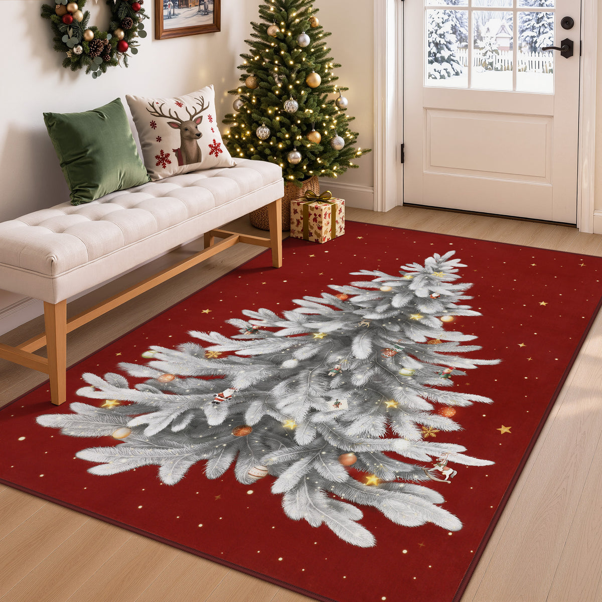 Tribesigns Christmas Tree Washable Runner Rug for Hallway Entryway