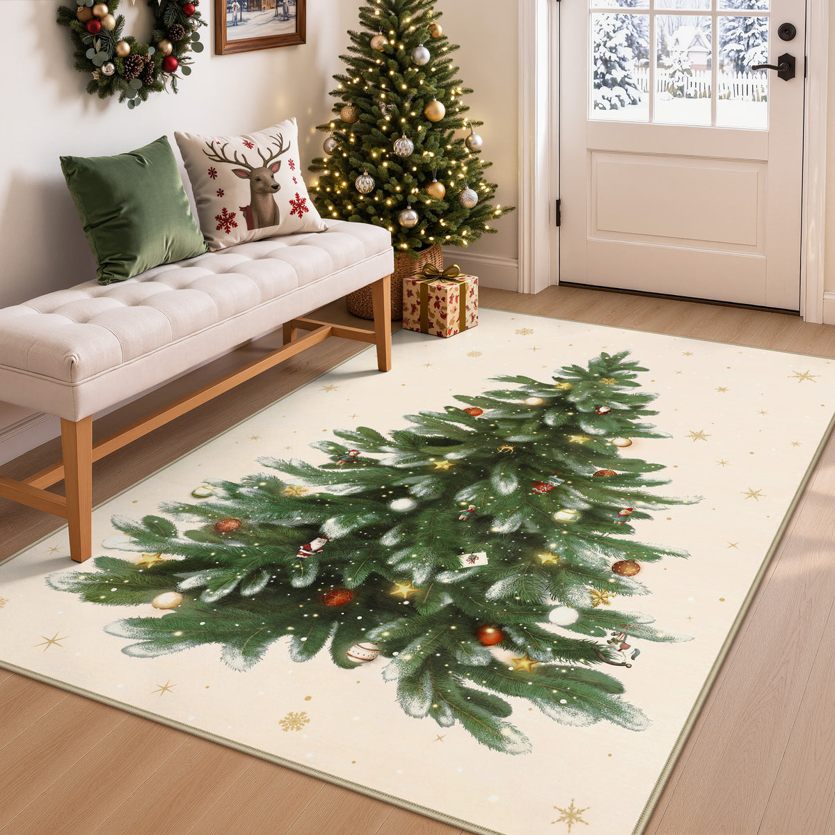 Tribesigns Christmas Tree Washable Runner Rug for Hallway Entryway
