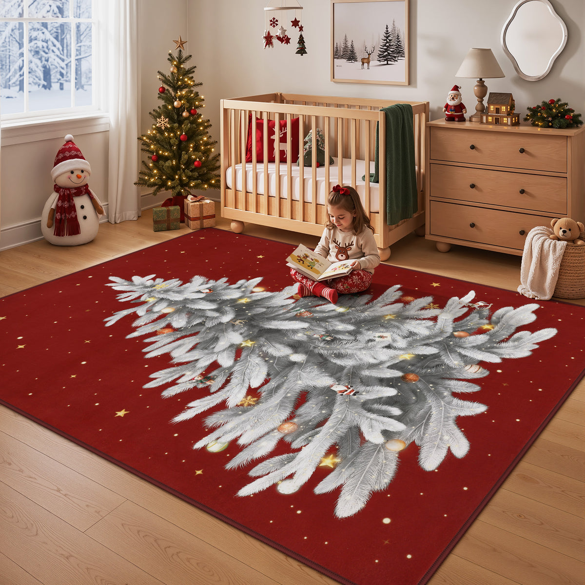 Tribesigns Christmas Tree Washable Runner Rug for Hallway Entryway