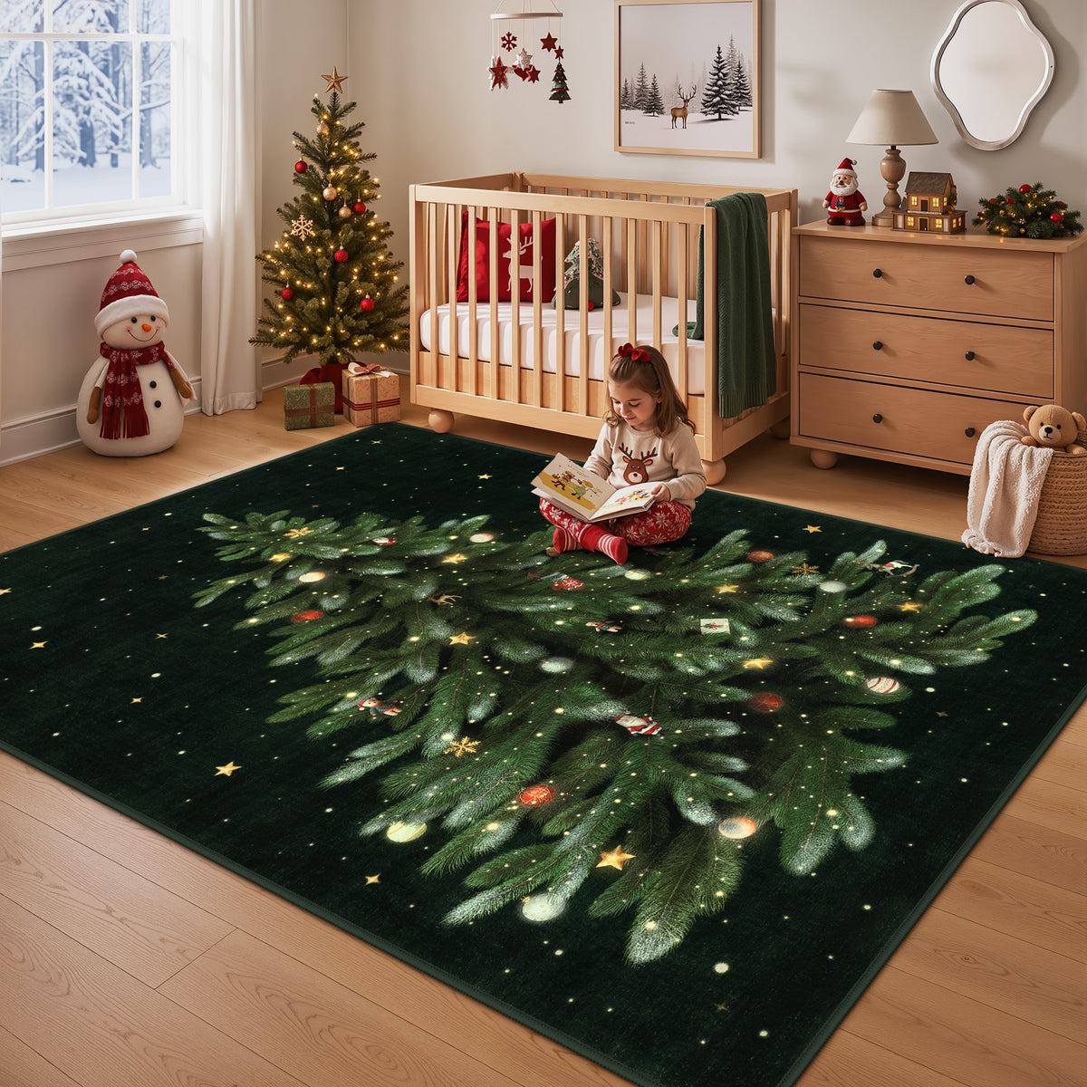 Tribesigns Christmas Tree Washable Runner Rug for Hallway Entryway