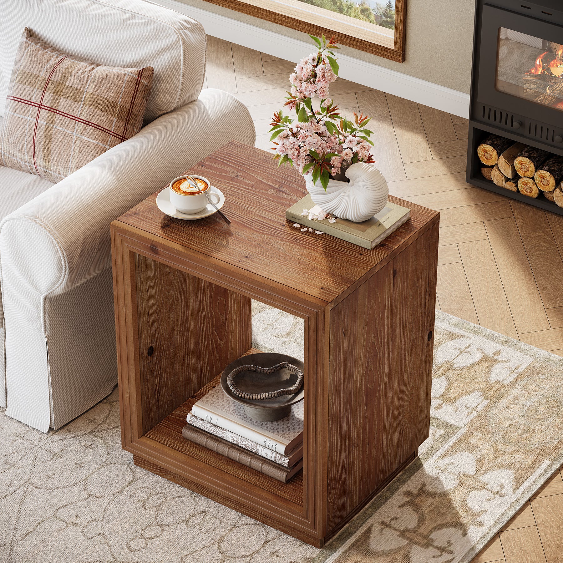 Tribesigns 19.69" Solid Wood Side Table, Rustic 2-Tier Storage End Table for Small Spaces