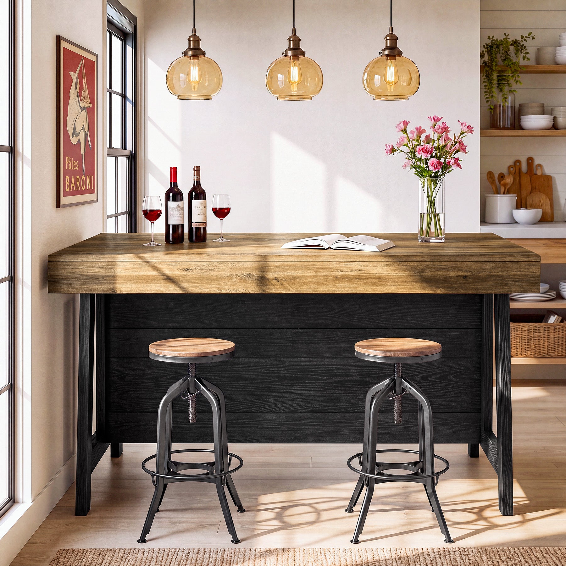 55" Kitchen Island with 3-Tier Storage, Farmhouse Stationary Island Table for Kitchen