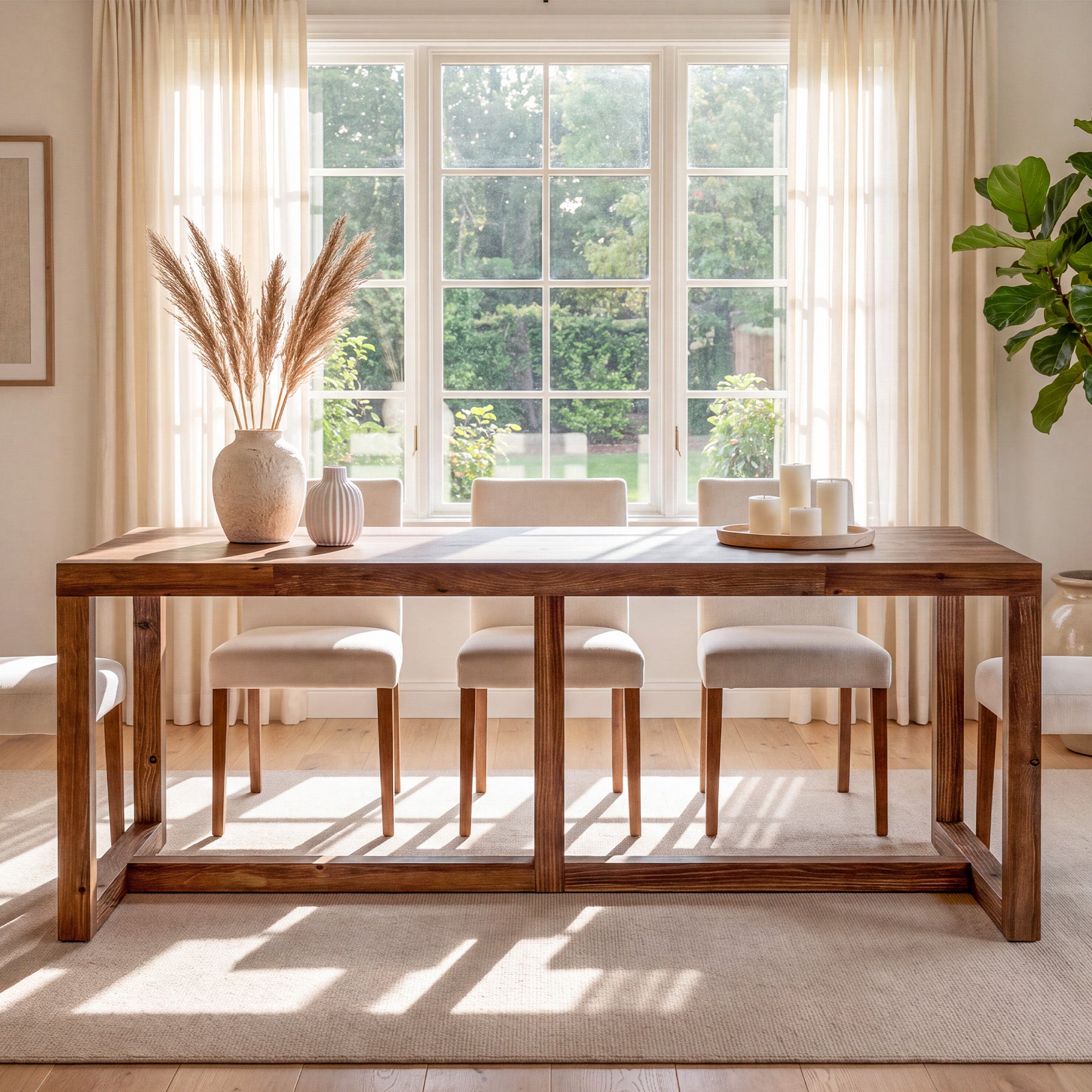 71" Farmhouse Dining Table for 6-8, Solid Wood Rectangle Kitchen Table, Dining Room