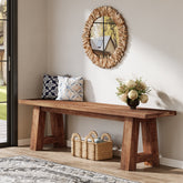 55" Solid Wood Bench, Farmhouse Shoe Entryway Bench for Living Room 3