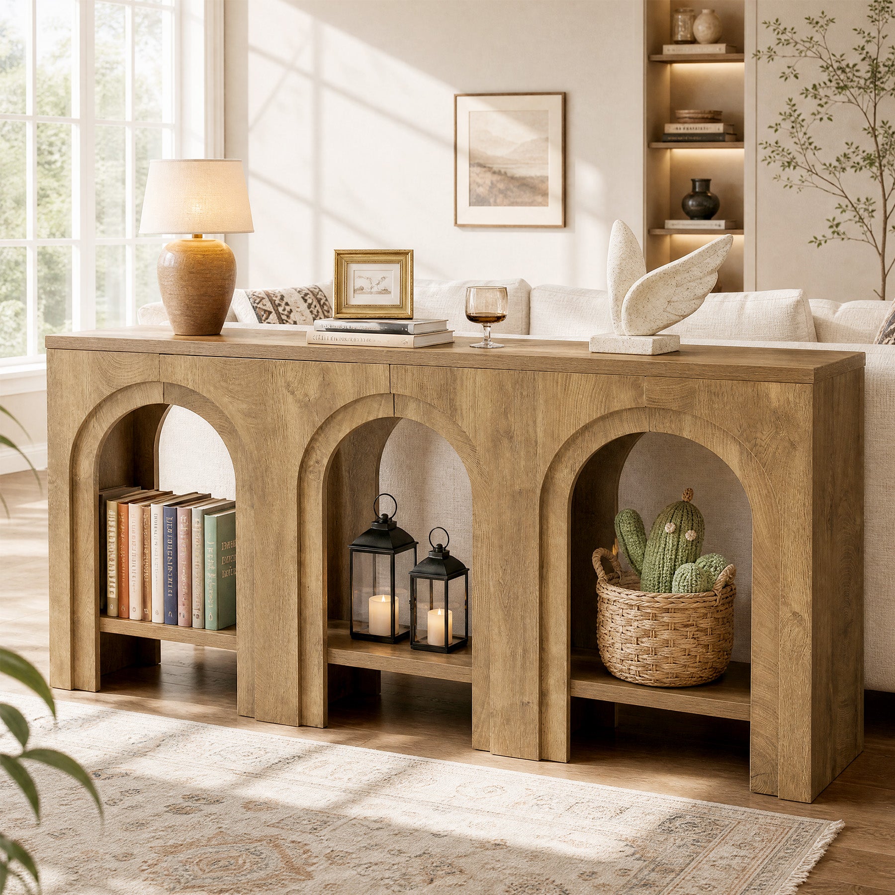 63" Arched Console Table, 2-Tier Narrow Sofa Table for Entryway, Living Room