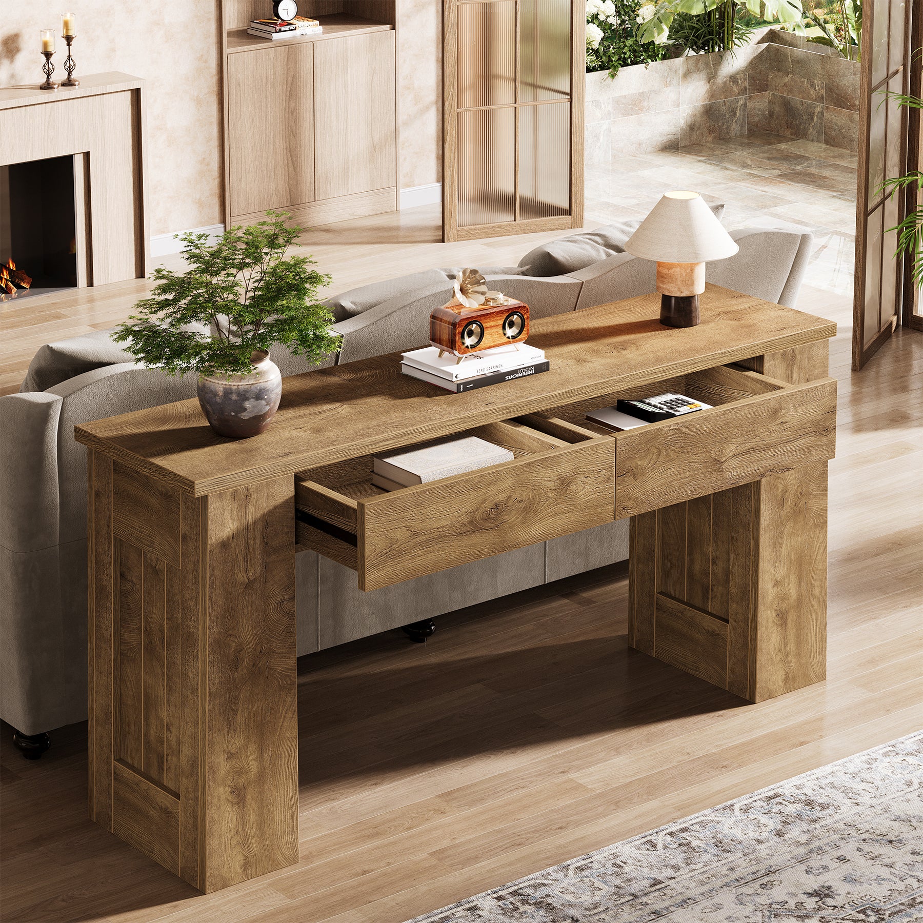 63" Console Table with 2 Drawers, Long Entryway Sofa Table for Living Room