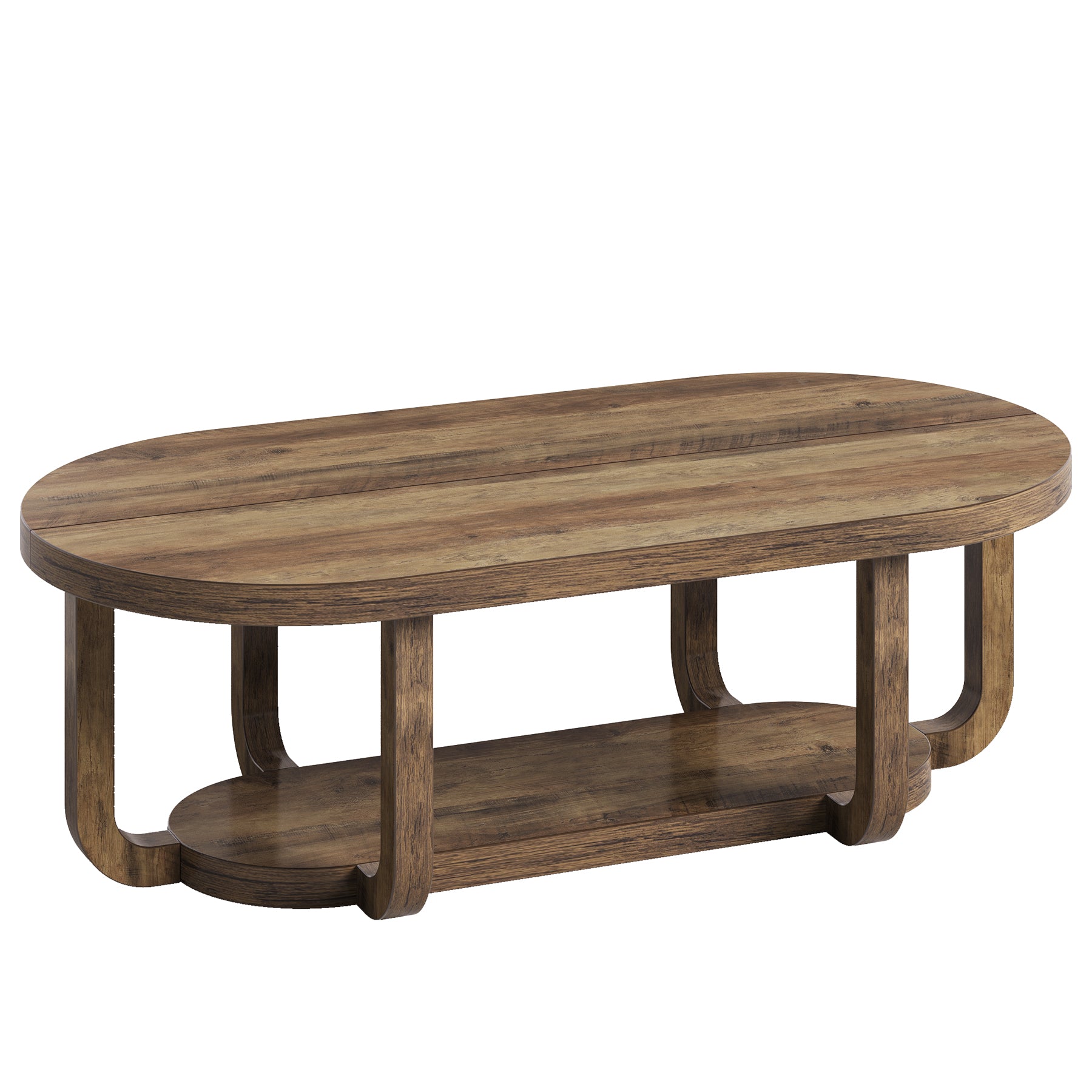 55-Inch Oval Coffee Table with 2-Tier Storage, Curved Leg Design for Living Room