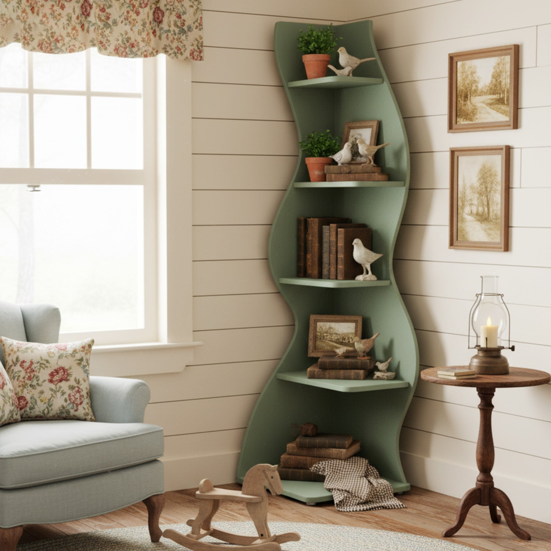 5-Tier Corner Bookcase, Rustic Freestanding Corner Shelf for Small Spaces