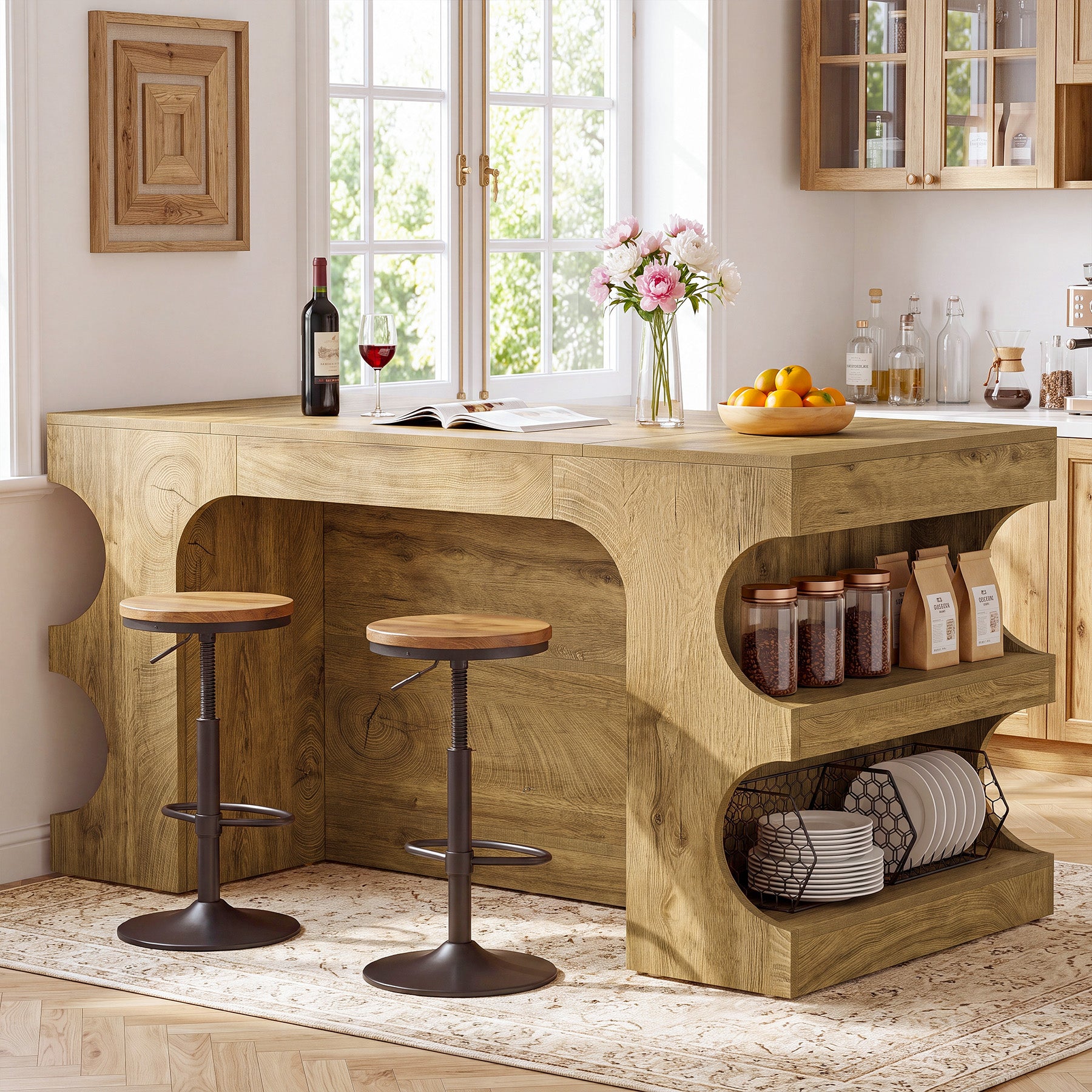 63" Kitchen Island with Storage, Farmhouse Counter Height Stationary Island for Kitchen