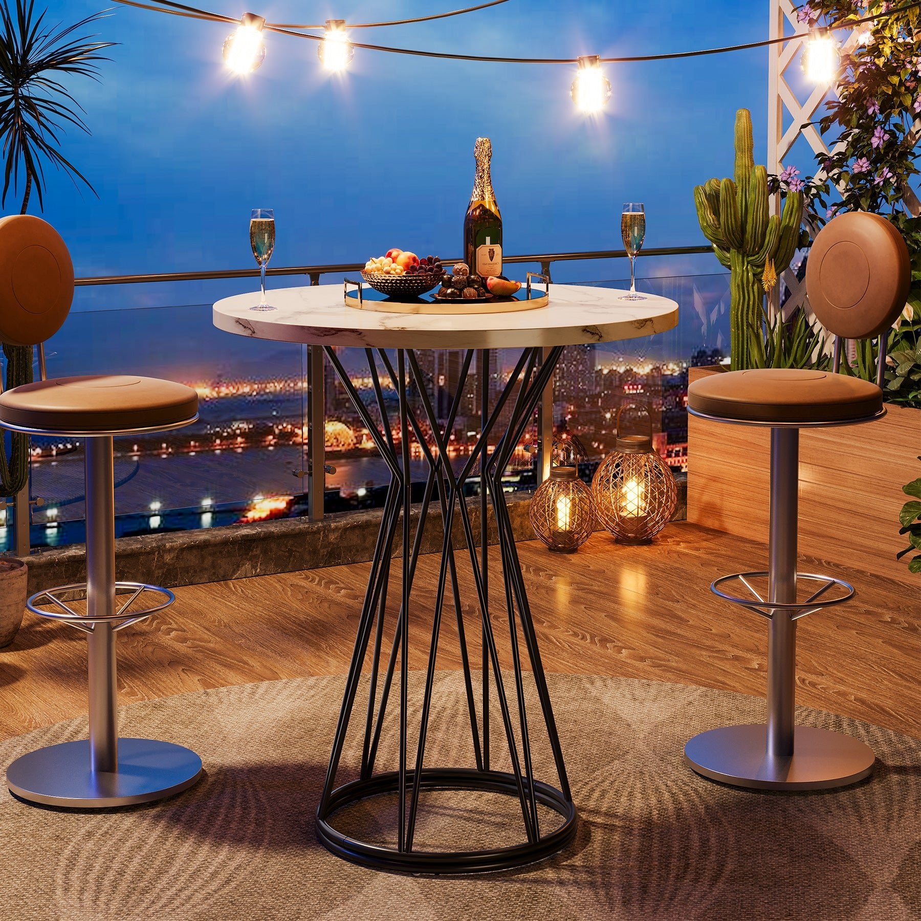 Tribesigns 35.4-Inch Round Bar Table, Faux Marble Bistro Table with Metal Base