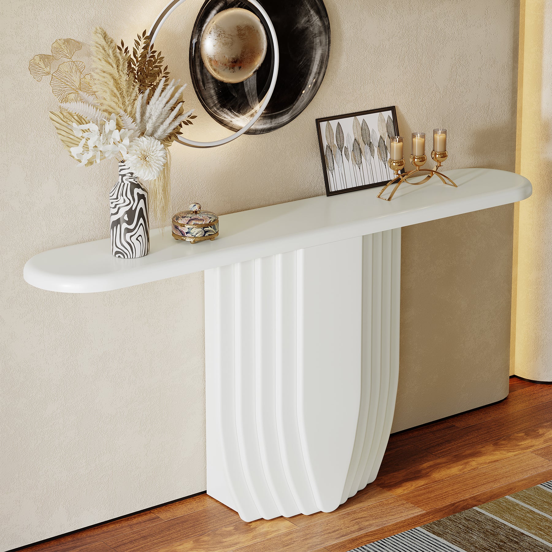 Modern Console Table, 63" Entryway Sofa Table with Geometric Base