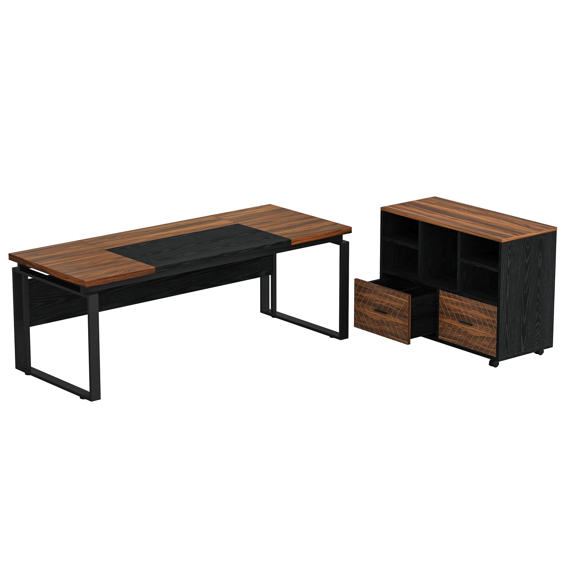 L-Shaped Executive Desk, 63" Computer Desk with Mobile File Cabinet