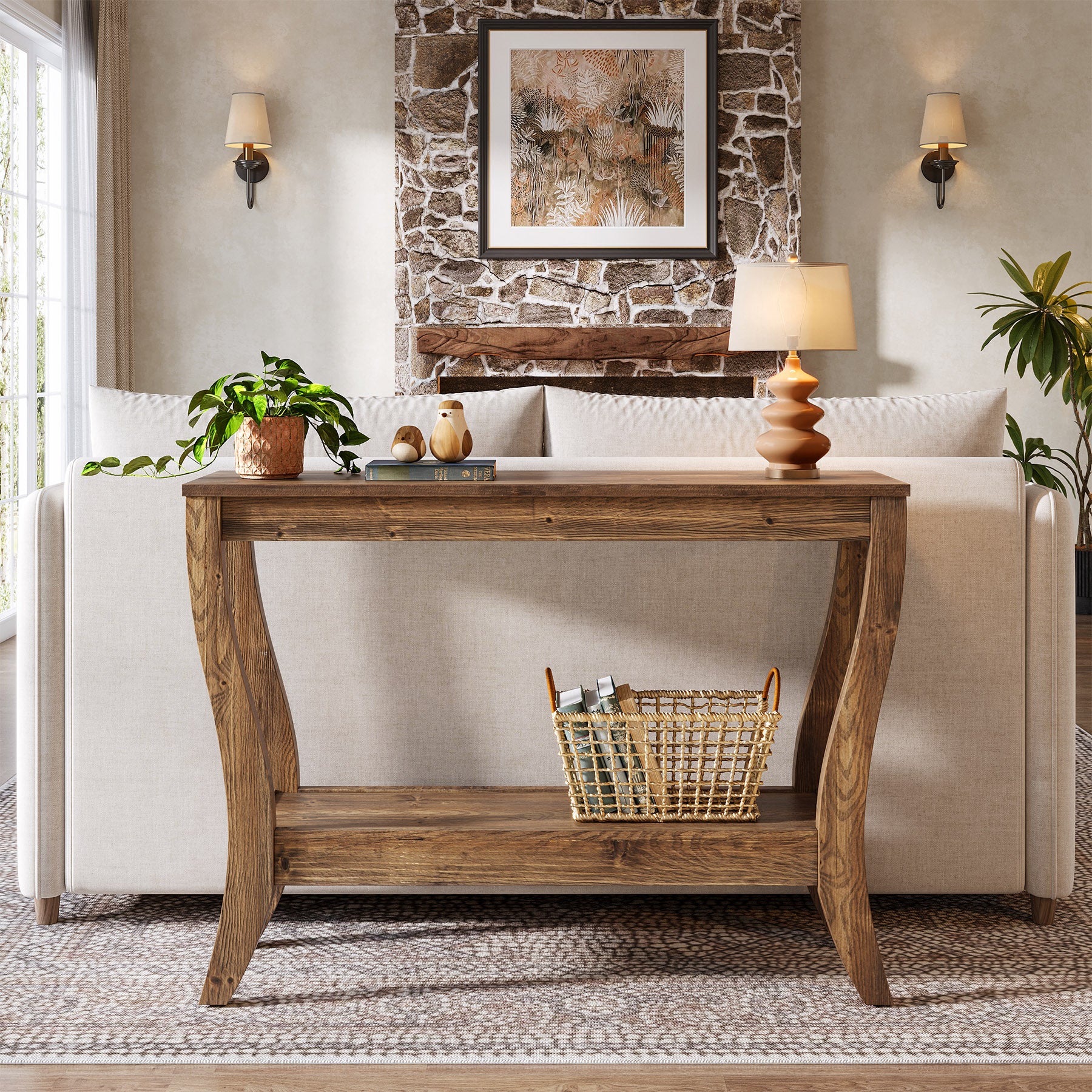 41.3" Solid Wood Console Table, Farmhouse Entryway Table With Storage