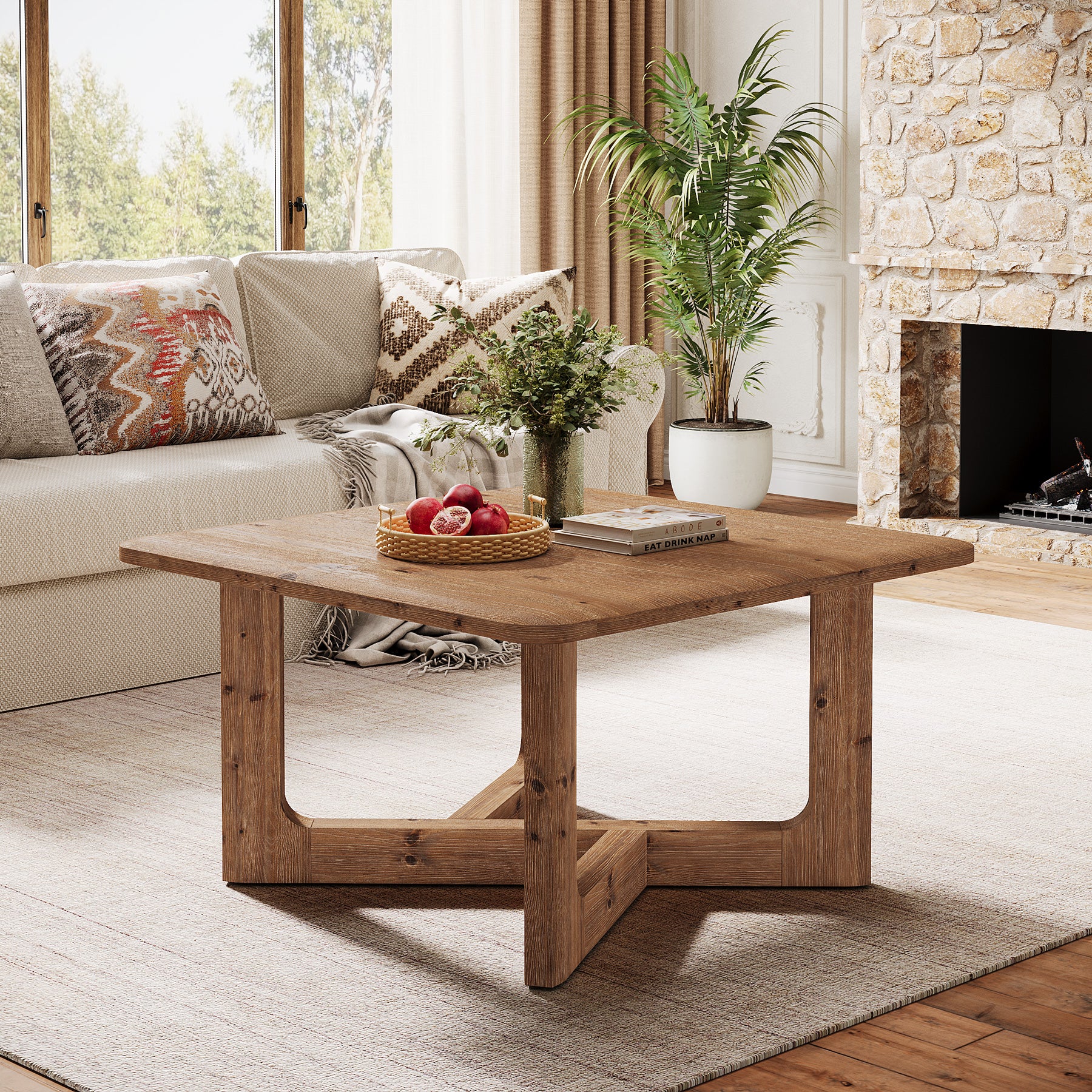 31.5" Solid Wood Coffee Table, Farmhouse Square Center Table Tea Accent Table
