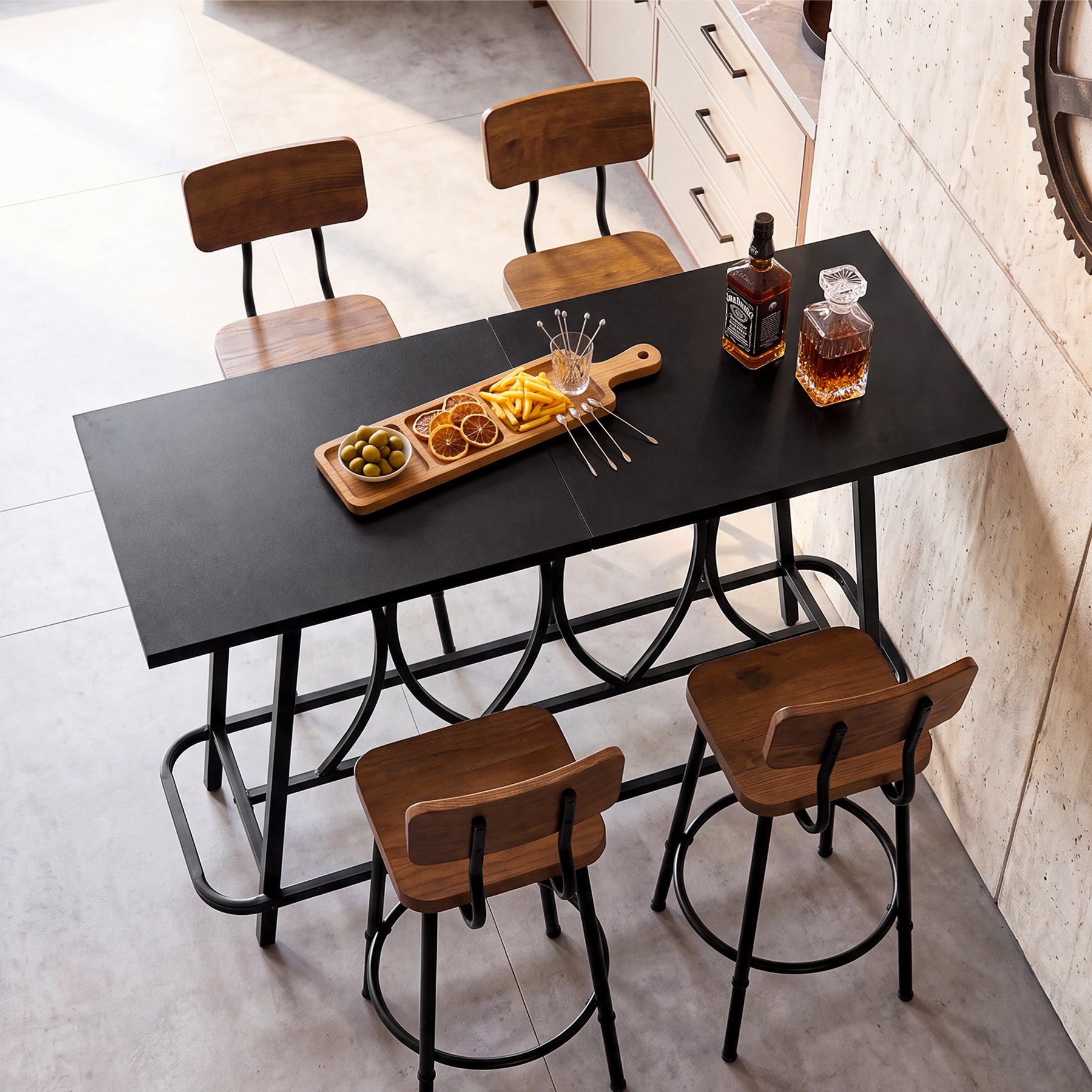 63-Inch Counter Height Bar Table with Reinforced Metal Frame, Modern Industrial Home Bar Table