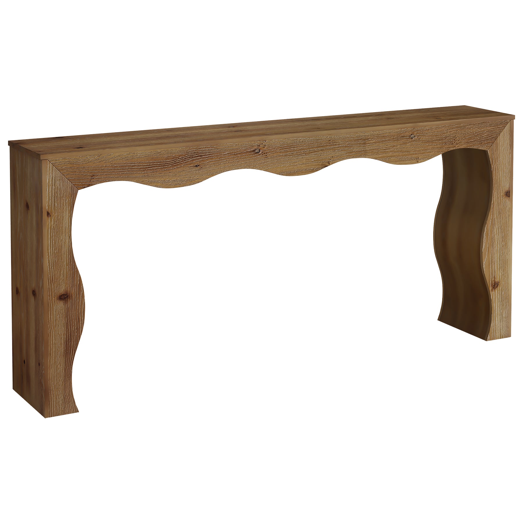 63" Solid Wood Console Table, Farmhouse Entryway Sofa Table with Wavy Edge
