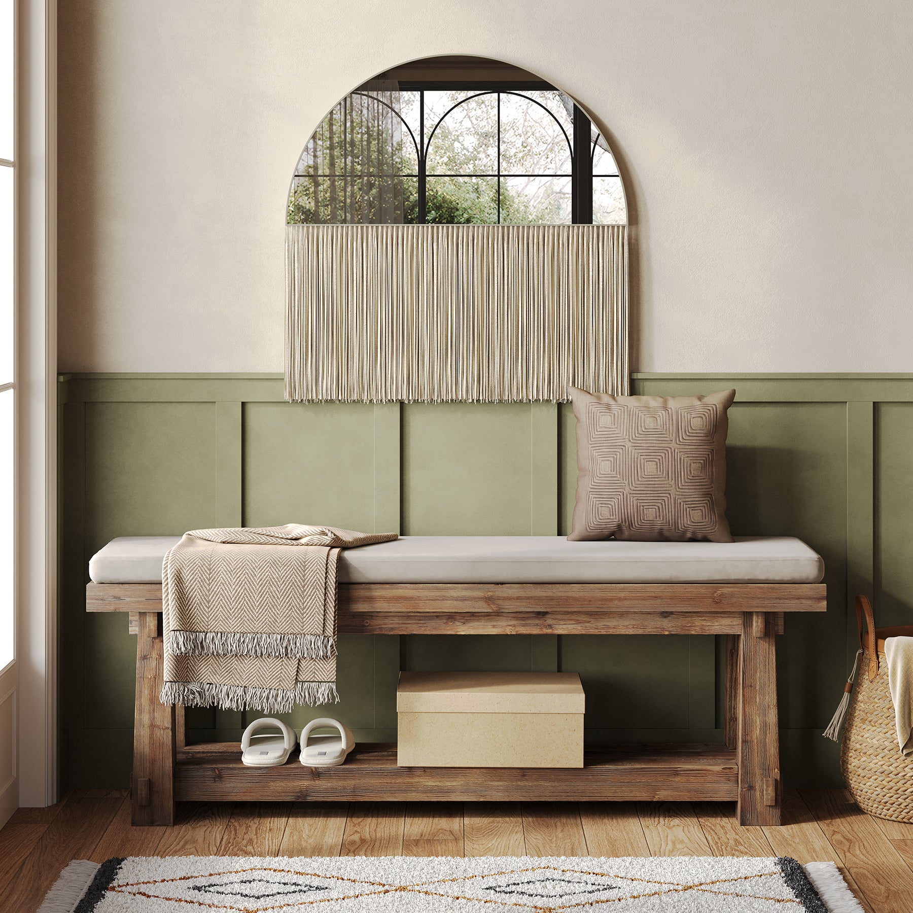 55" Entryway Bench, Foyer Bench with Shoe Storage for Hallway