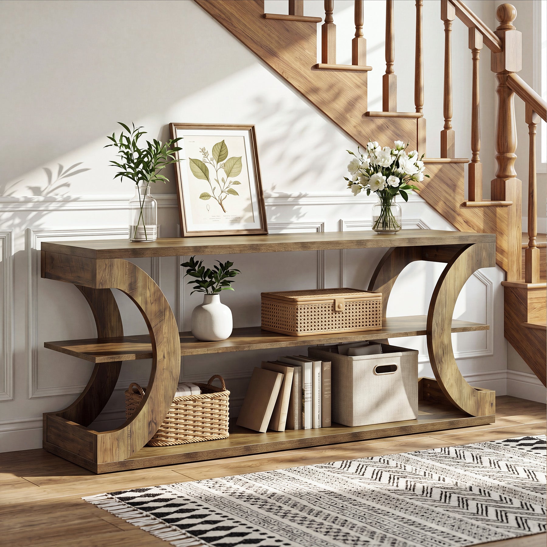 3-Tier Console Table, 63" Farmhouse Entryway Sofa Table for Hallway
