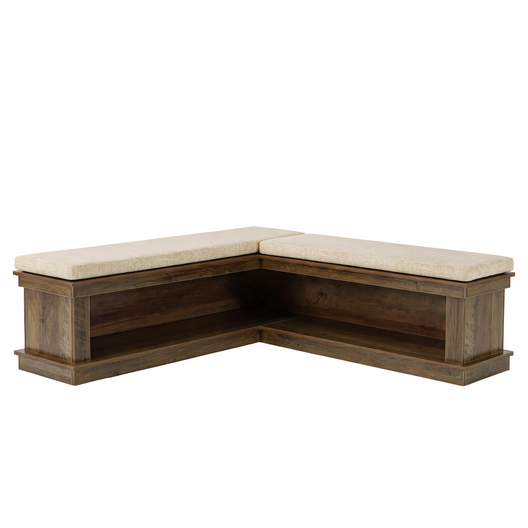 L-Shaped Storage Bench with Cushion, 63" Entryway Shoe Bench with Open Shelves