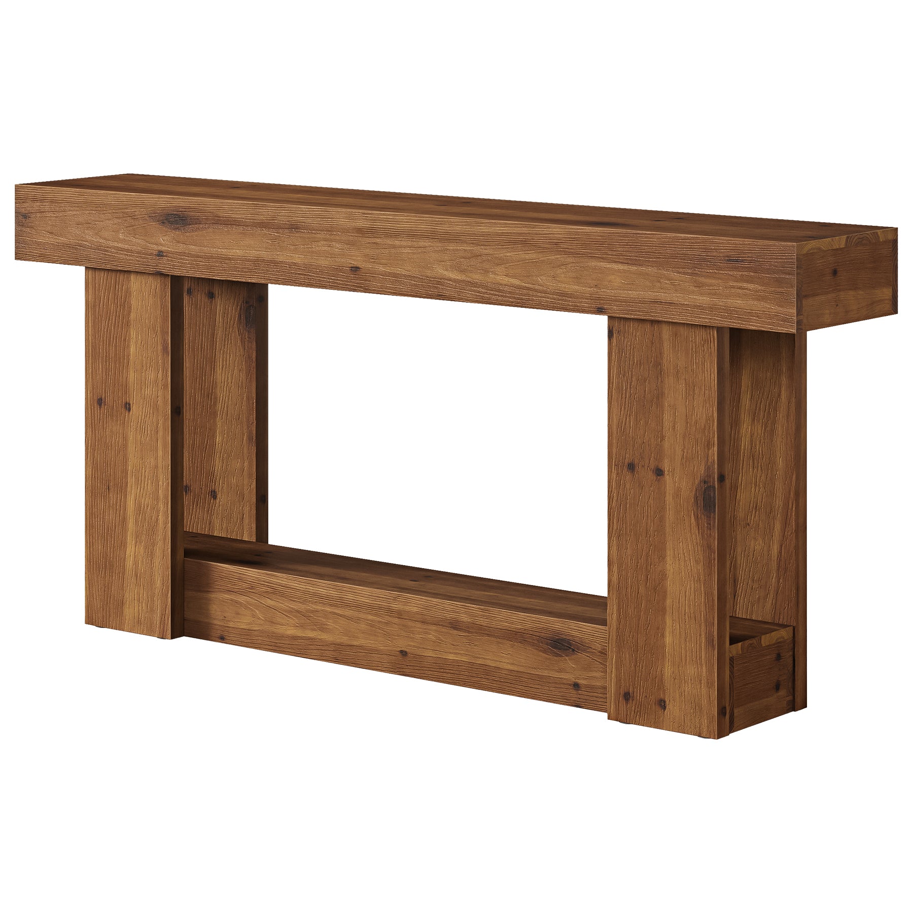 2-Tier Solid Wood Console Table, 63" Entryway Table with U-Shaped Base